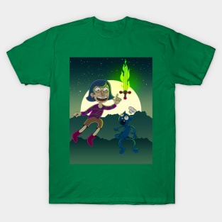 Green Fire Sword Print T-Shirt